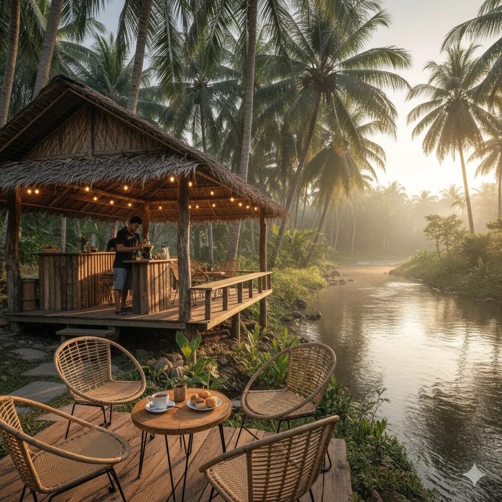 rustic café overlooking river in Balung River Eco Resort - KF Car Rental Tawau